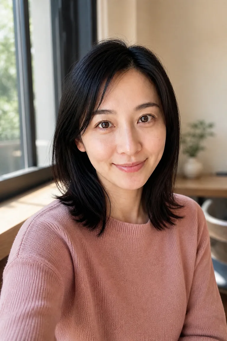 同じ架空成人女性をカフェの別場面にした検証画像